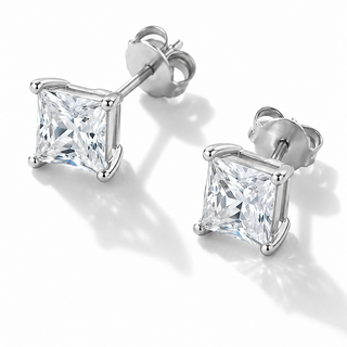 1 Carat Princess Cut Stud Earrings