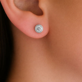 Surrounded Solitaire Stud Earrings