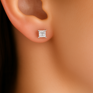 1 Carat Princess Cut Stud Earrings