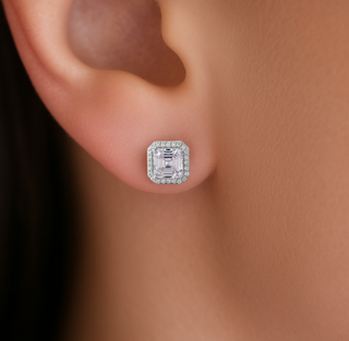 Asscher Halo Studs Platinum Clad