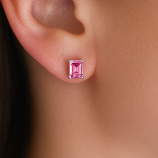 Pink Emerald Earrings Platinum Clad