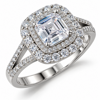 Asscher Cut Double Halo Ring