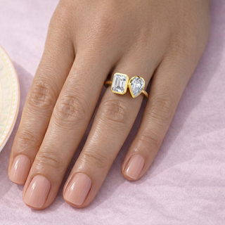 Toi et Moi Bezel Pear and Emerald Cut Ring