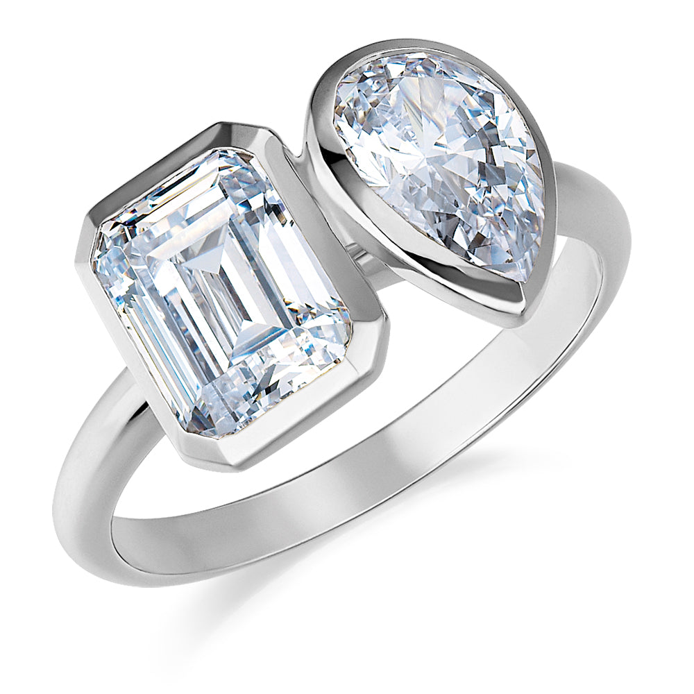 Toi et Moi Bezel Pear and Emerald Cut Ring