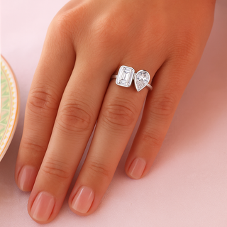 Toi et Moi Bezel Pear and Emerald Cut Ring