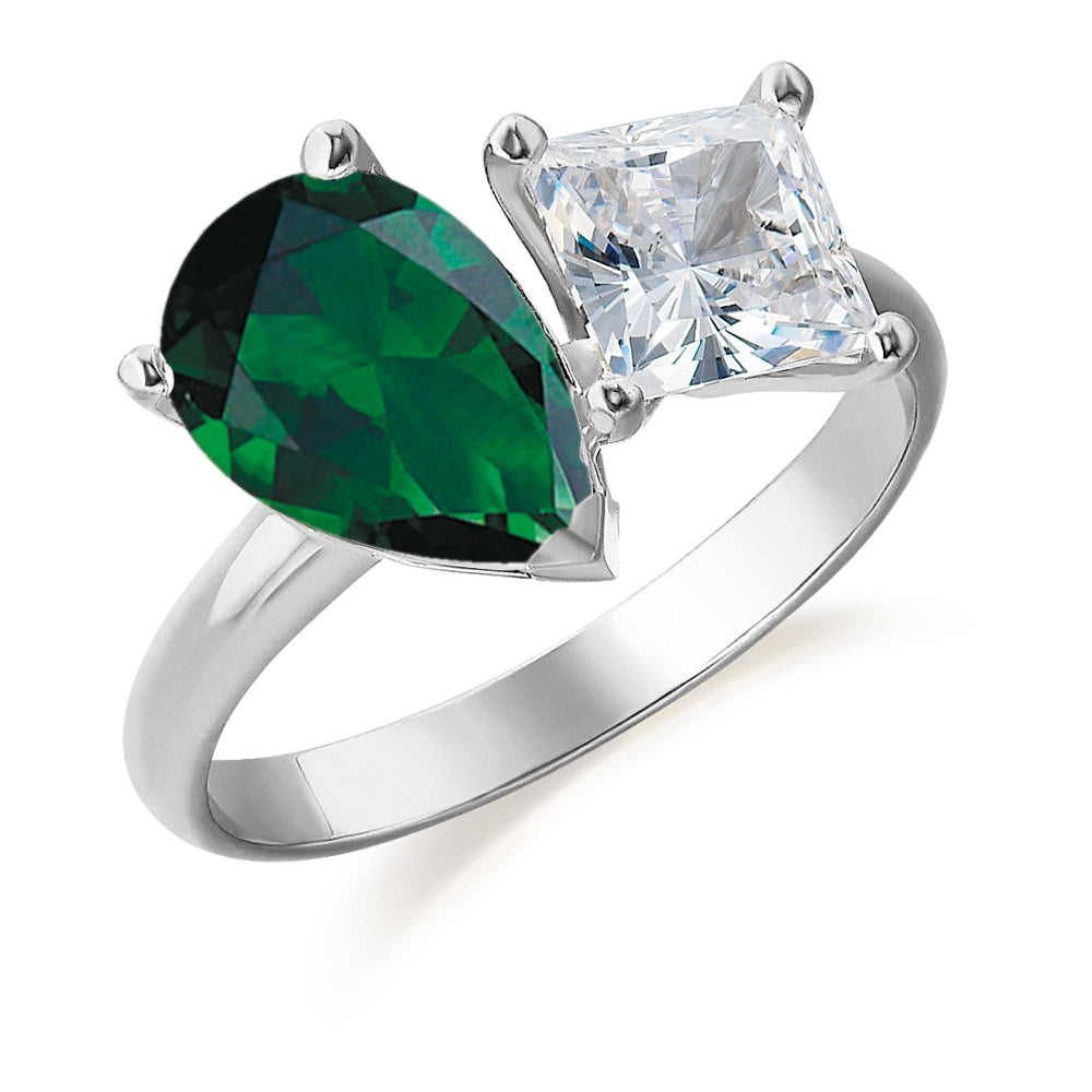 Toi et Moi Tru-Emerald and Princess Cut Ring