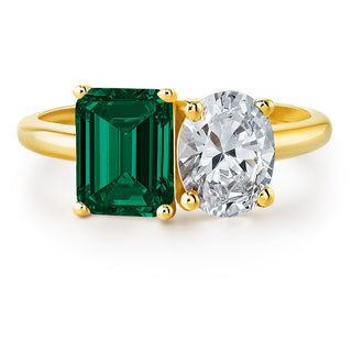 Toi et Moi Tru Emerald and Oval Cut Ring