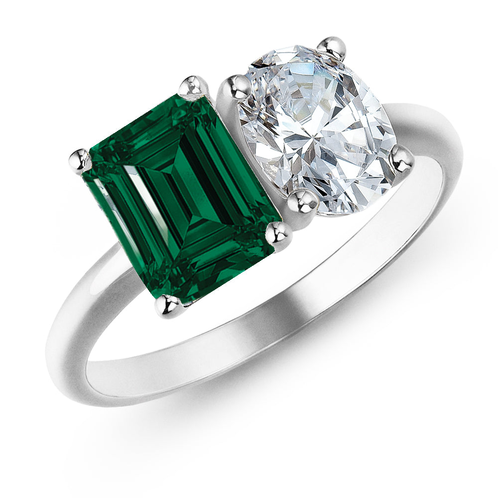 Toi et Moi Tru-Emerald and Oval Cut Ring