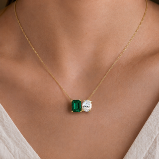 Toi et Moi Tru Emerald and Oval Necklace