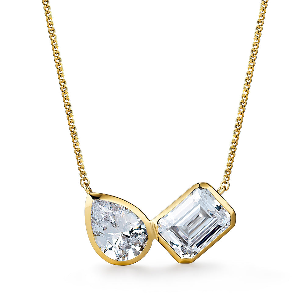 Toi et Moi Bezel Pear and Emerald Cut Necklace