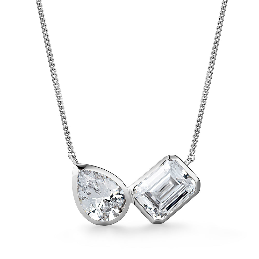 Toi et Moi Bezel Pear and Emerald Cut Necklace