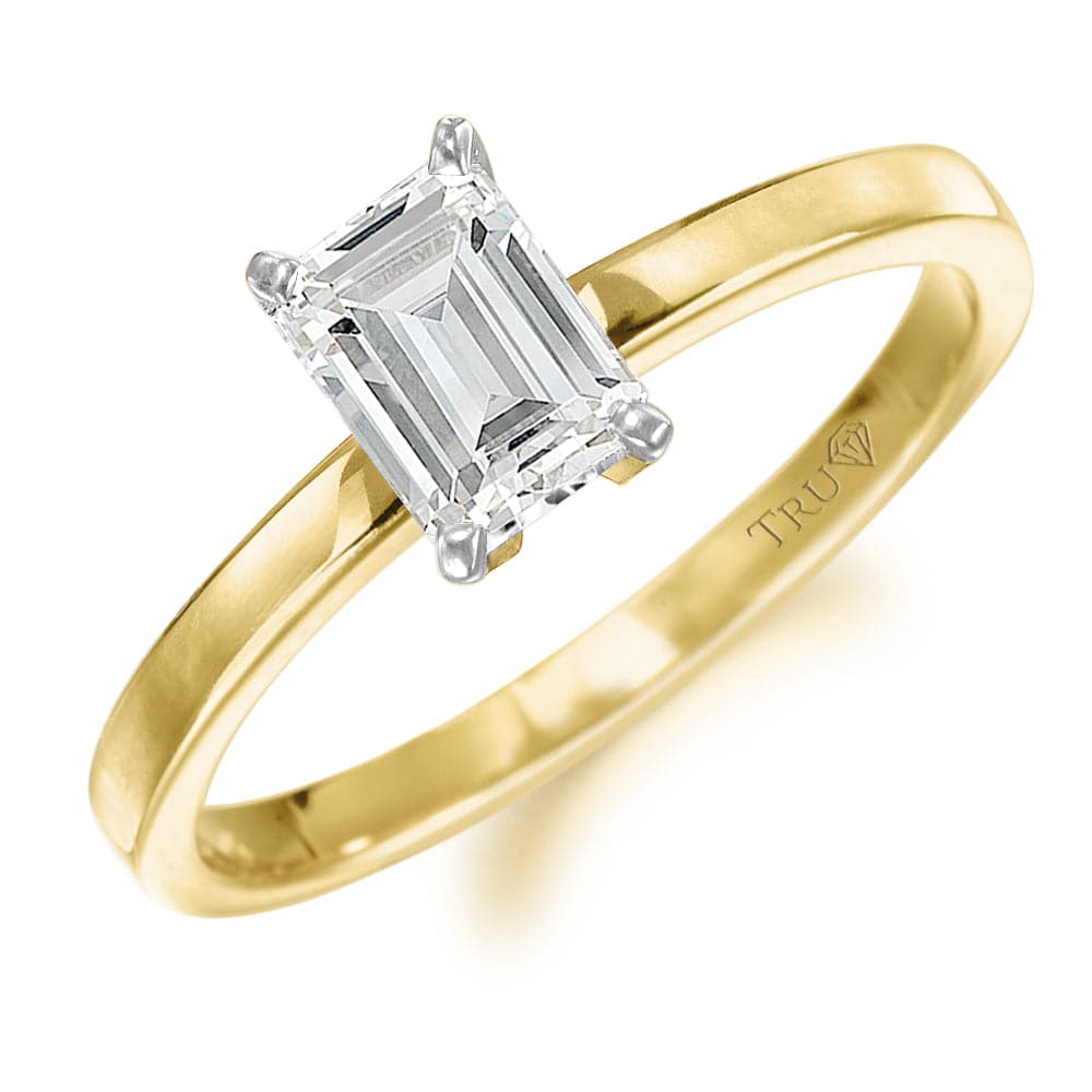 1 ct. Emerald Cut Solitaire Ring 18ct  Gold Clad