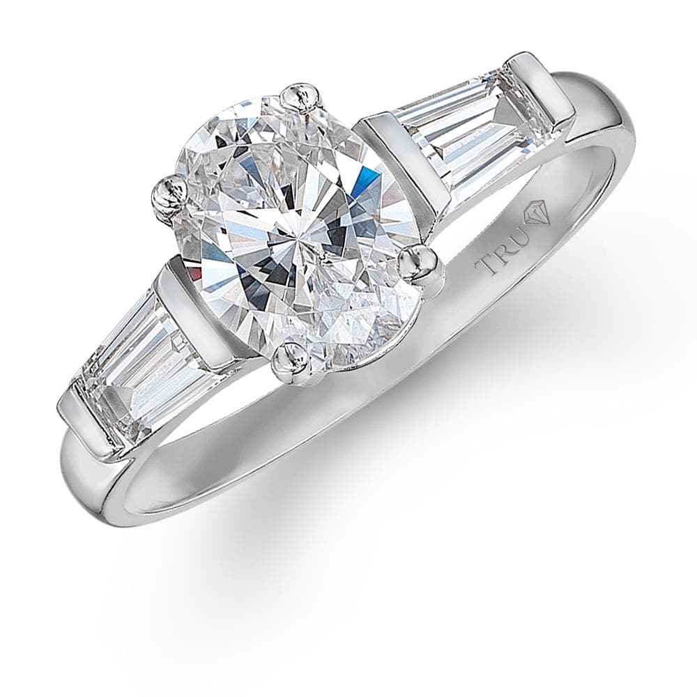 Oval Cut Baguette Engagement Ring 9ct White Gold