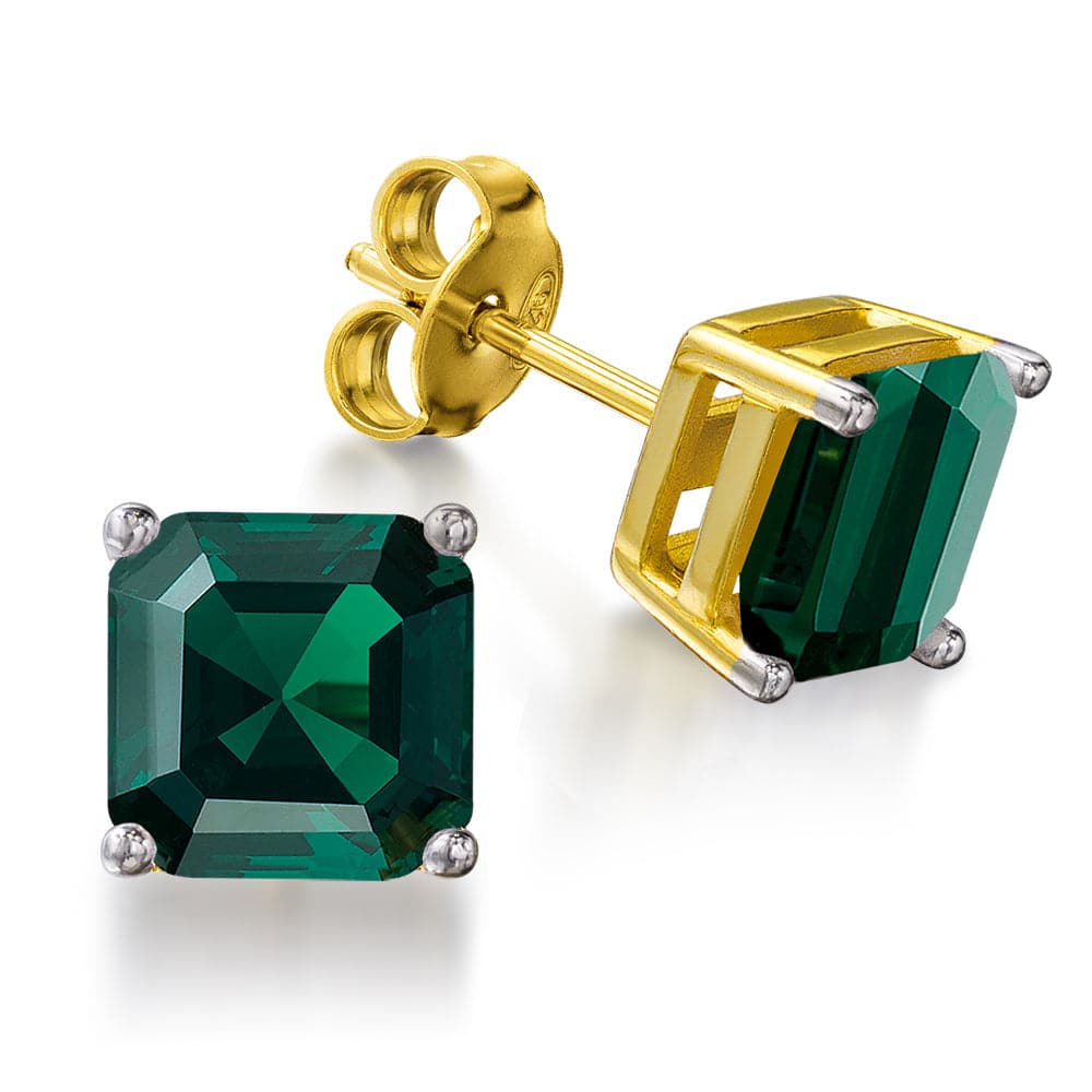 Asscher  Emerald Earrings 18ct Gold Clad