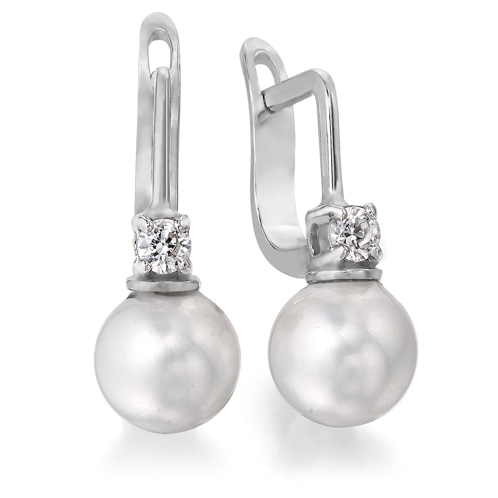 Elegant Pearl Drop Earrings Platinum Clad
