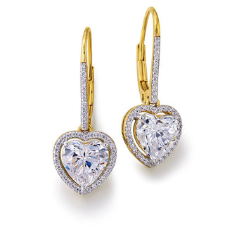 Heart Halo Drop Earrings 18ct Gold Clad