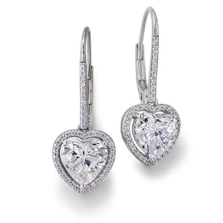 Heart Halo Drop Earrings Platinum Clad