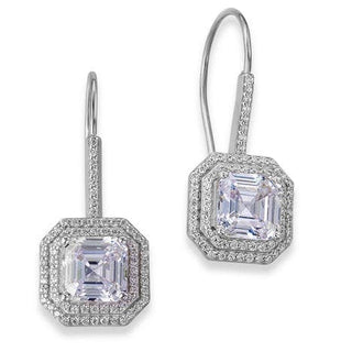 Double Halo Asscher Drops Platinum Clad