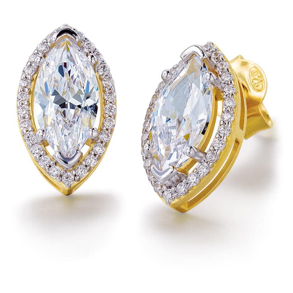 Marquise Halo Stud Earrings 18ct Gold Clad