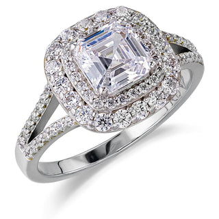 Asscher Double Halo Ring Platinum Clad