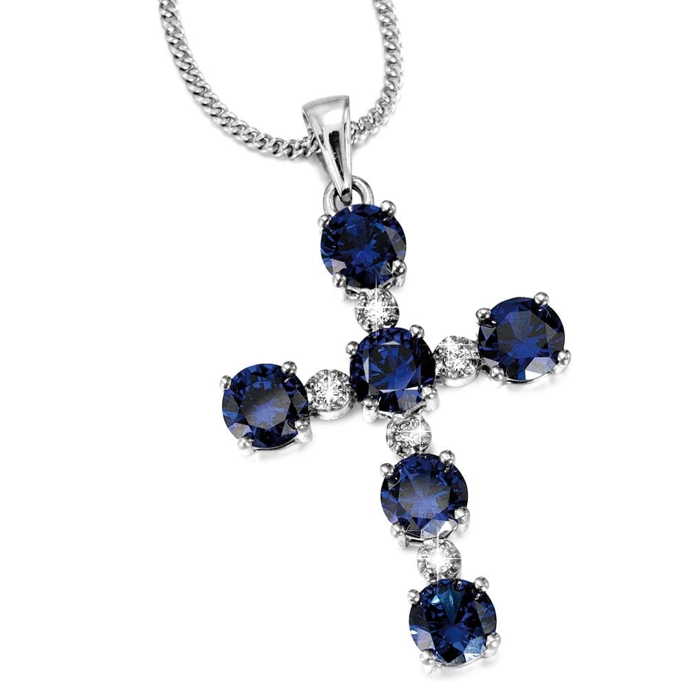 Tru-Sapphire Cross Pendant Platinum Clad